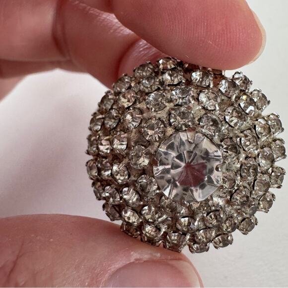 Vintage MCM Rhinestone Large Round Earrings Womens Pierced Formal - Picture 5 of 8